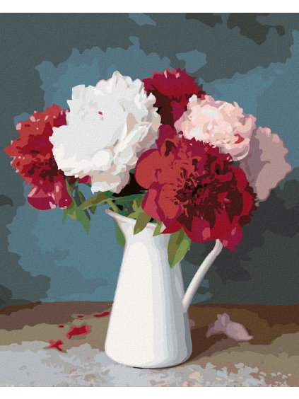 Diamantové maľovanie - ČERVENÉ A BIELE PIVÓNIE VO VÁZE II (Rámovanie bez rámu a bez vypnutia plátna, Rozmer 40x50 cm)