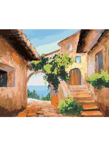 Diamantové maľovanie - DOMČEK PRI MORI (Rámovanie bez rámu a bez vypnutia plátna, Rozmer 40x50 cm)