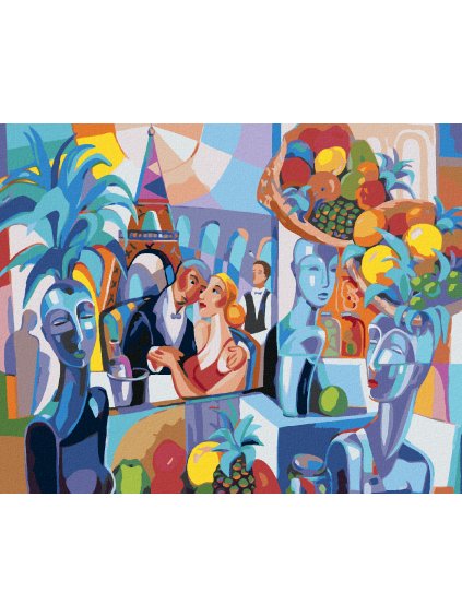 Diamantové maľovanie - ABSTRAKTNÁ REŠTAURÁCIA V PARÍŽI (Rámovanie bez rámu a bez vypnutia plátna, Rozmer 40x50 cm)