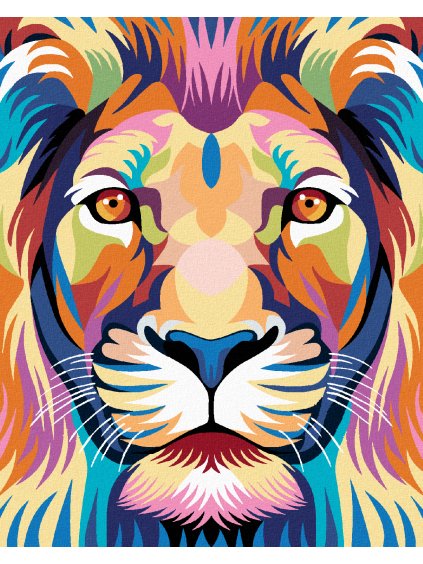 Diamantové maľovanie - FAREBNÝ LEV S UPRETÝM POHĽADOM (Rámovanie bez rámu a bez vypnutia plátna, Rozmer 40x50 cm)