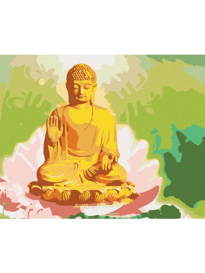 Diamantové maľovanie - BUDDHA V LOTOSE A ZELENÉ POZADIE (Rámovanie bez rámu a bez vypnutia plátna, Rozmer 40x50 cm)