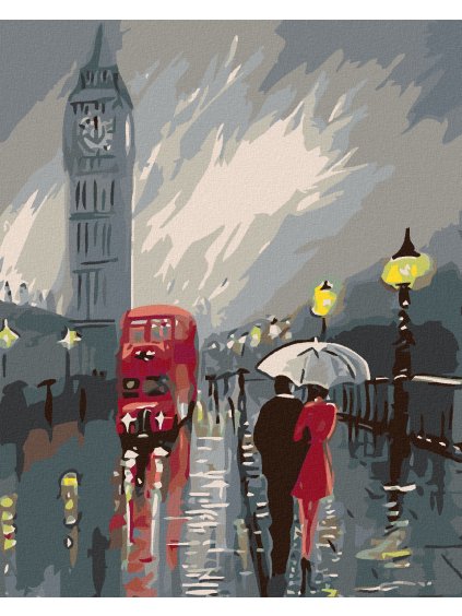 Diamantové maľovanie - BIG BEN V DAŽDI (Rámovanie bez rámu a bez vypnutia plátna, Rozmer 40x50 cm)