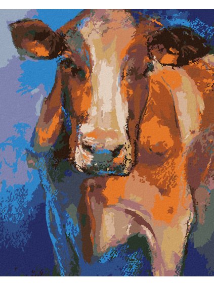 Diamantové maľovanie - FAREBNÁ HLAVA KRAVY (Rámovanie bez rámu a bez vypnutia plátna, Rozmer 40x50 cm)