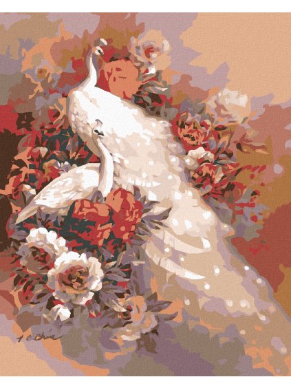 Diamantové maľovanie - BIELY PÁV S KVETMI (Rámovanie bez rámu a bez vypnutia plátna, Rozmer 40x50 cm)