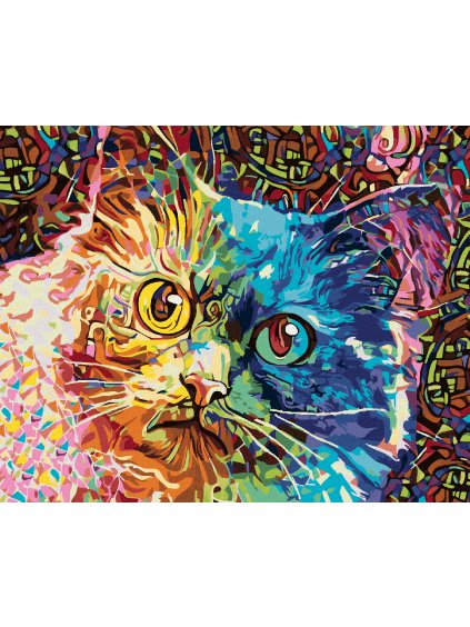 Diamantové maľovanie - FAREBNÁ MAĽOVANÁ MAČKA (Rámovanie bez rámu a bez vypnutia plátna, Rozmer 40x50 cm)