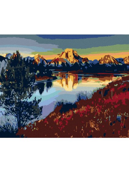 Diamantové maľovanie - JAZERO POD HORAMI (Rámovanie bez rámu a bez vypnutia plátna, Rozmer 40x50 cm)