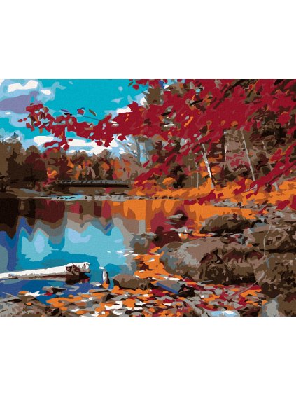 Diamantové maľovanie - ČERVENÁ JESEŇ (Rámovanie bez rámu a bez vypnutia plátna, Rozmer 40x50 cm)