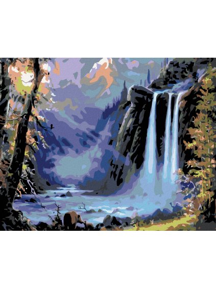 Diamantové maľovanie - VODOPÁD PRI ZÁPADE SLNKA (Rámovanie bez rámu a bez vypnutia plátna, Rozmer 40x50 cm)
