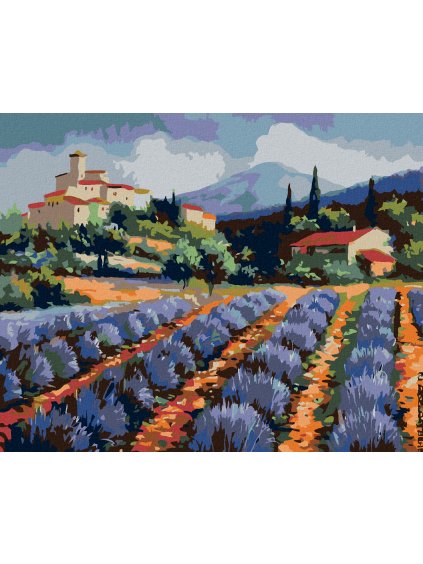 Diamantové maľovanie - STAVANIE A LEVANDUĽOVÁ LAŇ (Rámovanie bez rámu a bez vypnutia plátna, Rozmer 40x50 cm)