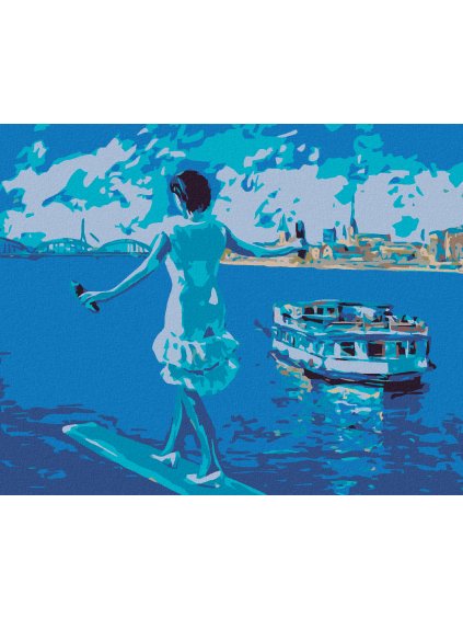 Diamantové maľovanie - BALANCOVANIE NAD MOROM A PLÁVAJÚCA LOĎ (Rámovanie bez rámu a bez vypnutia plátna, Rozmer 40x50 cm)