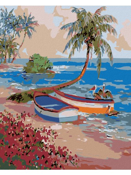 Diamantové maľovanie - VESLICA A PELIKÁNI (Rámovanie bez rámu a bez vypnutia plátna, Rozmer 40x50 cm)