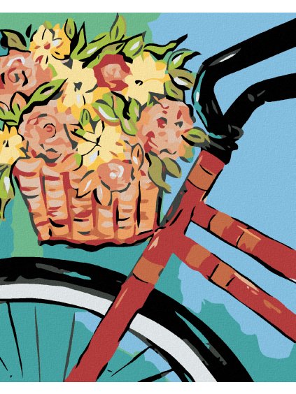 Diamantové maľovanie - BICYKEL S KOŠÍKOM KVETOV (Rámovanie bez rámu a bez vypnutia plátna, Rozmer 40x50 cm)