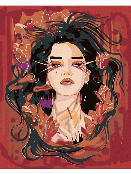 Diamantové maľovanie - ŽENA V ČERVENOM OBRAZE (Rámovanie bez rámu a bez vypnutia plátna, Rozmer 40x50 cm)