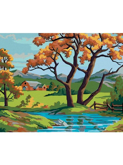 Diamantové maľovanie - STROM PRI POTÔČIKU (Rámovanie bez rámu a bez vypnutia plátna, Rozmer 40x50 cm)