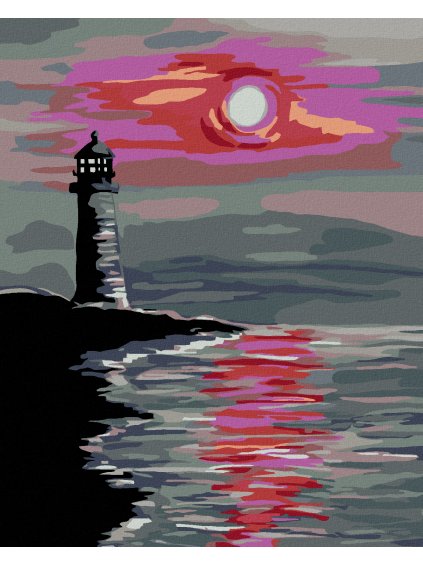 Diamantové maľovanie - MAJÁK PRI ZÁPADE SLNKA (Rámovanie bez rámu a bez vypnutia plátna, Rozmer 40x50 cm)
