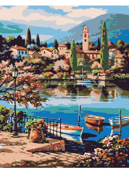 Diamantové maľovanie - LOĎKA NA HORSKOM JAZERE (Rámovanie bez rámu a bez vypnutia plátna, Rozmer 40x50 cm)