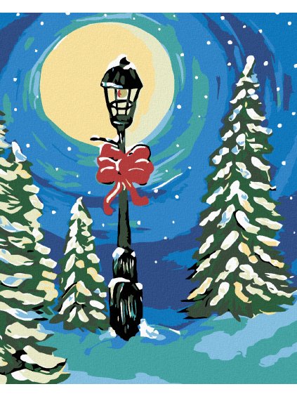 Diamantové maľovanie - ZASNEŽENÁ LAMPA MEDZI STROMAMI (Rámovanie bez rámu a bez vypnutia plátna, Rozmer 40x50 cm)