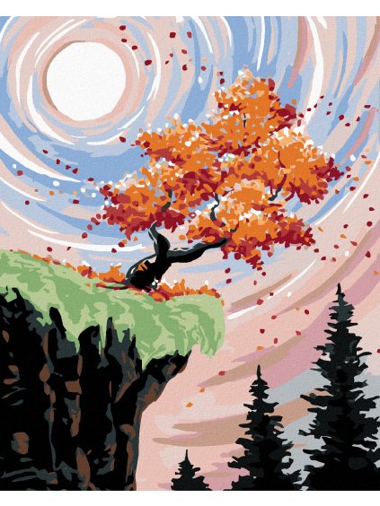 Diamantové maľovanie - STROM NA ÚPÄTÍ SKALY (Rámovanie bez rámu a bez vypnutia plátna, Rozmer 40x50 cm)