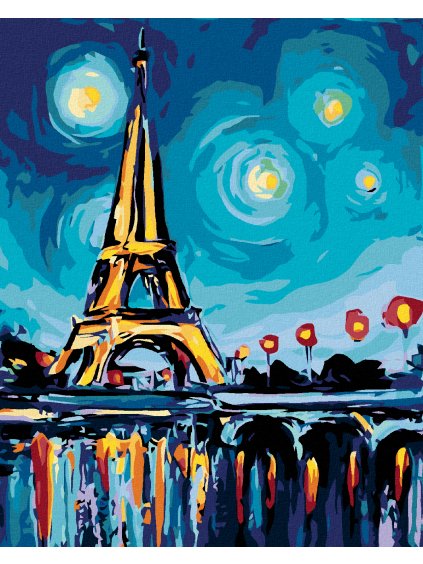 Diamantové maľovanie - EIFFELOVKA S HVIEZDAMI (Rámovanie bez rámu a bez vypnutia plátna, Rozmer 40x50 cm)