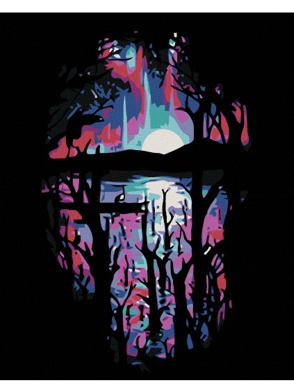 Diamantové maľovanie - TEMNÁ NOC PRI JAZIERKU (Rámovanie bez rámu a bez vypnutia plátna, Rozmer 40x50 cm)