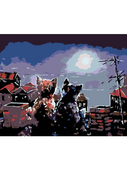 Diamantové maľovanie - MAČIATKA NA STRECHE (Rámovanie bez rámu a bez vypnutia plátna, Rozmer 40x50 cm)