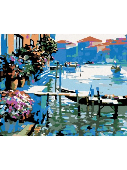 Diamantové maľovanie - LOĎKA PRI DOMČEKU (Rámovanie bez rámu a bez vypnutia plátna, Rozmer 40x50 cm)