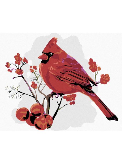Diamantové maľovanie - ČERVENÝ VTÁČIK V JARABINE (Rámovanie bez rámu a bez vypnutia plátna, Rozmer 40x50 cm)