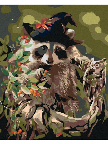 Diamantové maľovanie - MEDVEDÍK ČISTOTNÝ S KLOBÚKOM A SOVOU (Rámovanie bez rámu a bez vypnutia plátna, Rozmer 40x50 cm)