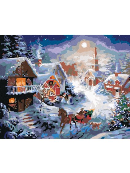 Diamantové maľovanie - IDEME NA SÁNKACH (Rámovanie bez rámu a bez vypnutia plátna, Rozmer 40x50 cm)