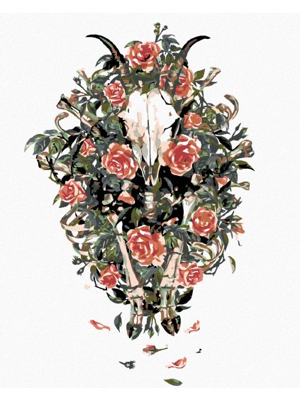 Diamantové maľovanie - KOZIA LEBKA V KVETOCH (Rámovanie bez rámu a bez vypnutia plátna, Rozmer 40x50 cm)