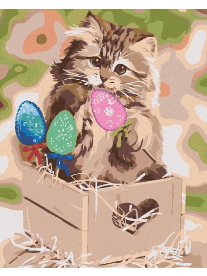 Diamantové maľovanie - MAČIATKO A VEĽKONOČNÉ VAJÍČKA (Rámovanie bez rámu a bez vypnutia plátna, Rozmer 40x50 cm)