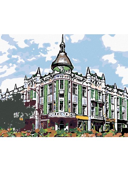 Diamantové maľovanie - BUDOVA NA ROHU ULICE (Rámovanie bez rámu a bez vypnutia plátna, Rozmer 40x50 cm)