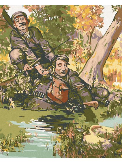 Diamantové maľovanie - POĽOVNÍCI NA LOVE (Rámovanie bez rámu a bez vypnutia plátna, Rozmer 40x50 cm)