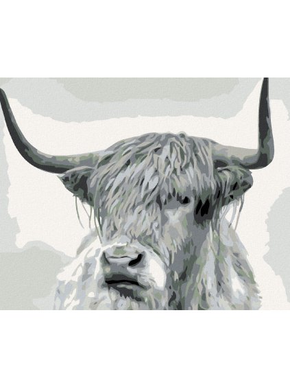 Diamantové maľovanie - ČIERNOBIELY BÝVOL PRIAMY POHĽAD (Rámovanie bez rámu a bez vypnutia plátna, Rozmer 40x50 cm)