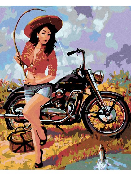 Diamantové maľovanie - RYBÁRKA S MOTORKOU (Rámovanie bez rámu a bez vypnutia plátna, Rozmer 40x50 cm)