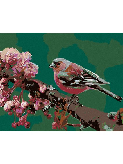 Diamantové maľovanie - KVETNÚCA SAKURA A RUŽOVÝ VTÁČIK (Rámovanie bez rámu a bez vypnutia plátna, Rozmer 40x50 cm)