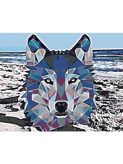 Diamantové maľovanie - MOZAJKOVÝ VLK (Rámovanie bez rámu a bez vypnutia plátna, Rozmer 40x50 cm)
