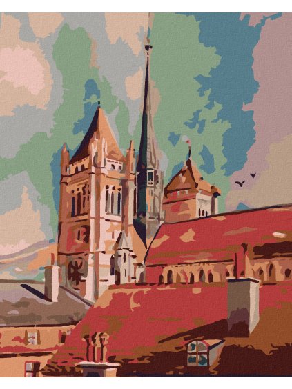 Diamantové maľovanie - VEŽE A STRECHY (Rámovanie bez rámu a bez vypnutia plátna, Rozmer 40x50 cm)