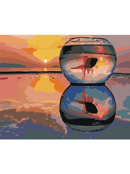 Diamantové maľovanie - RYBKA V POHÁRI VODY (Rámovanie bez rámu a bez vypnutia plátna, Rozmer 40x50 cm)