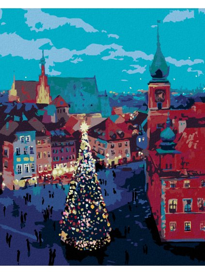 Diamantové maľovanie - VIANOČNÝ STROMČEK PRED ZÁMKOM VO VARŠAVE (Rámovanie bez rámu a bez vypnutia plátna, Rozmer 40x50 cm)