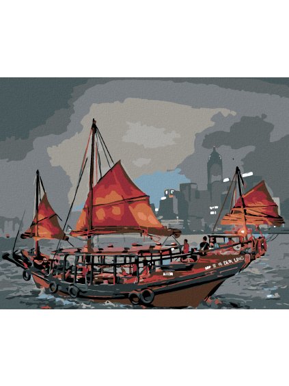 Diamantové maľovanie - LOĎ PRI MESTE (Rámovanie bez rámu a bez vypnutia plátna, Rozmer 40x50 cm)