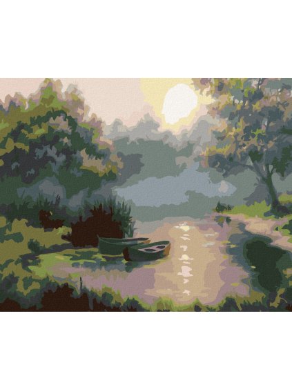 Diamantové maľovanie - LOĎKY V JESENNOM ÚSVITE (Rámovanie bez rámu a bez vypnutia plátna, Rozmer 40x50 cm)