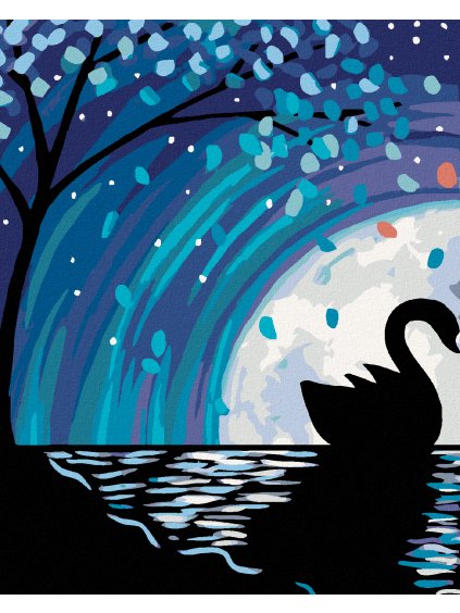 Diamantové maľovanie - LABUŤ PRI SVITE II (Rámovanie bez rámu a bez vypnutia plátna, Rozmer 40x50 cm)