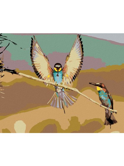 Diamantové maľovanie - DVA VTÁČIKY NA SUCHEJ VETVIČKE (Rámovanie bez rámu a bez vypnutia plátna, Rozmer 40x50 cm)