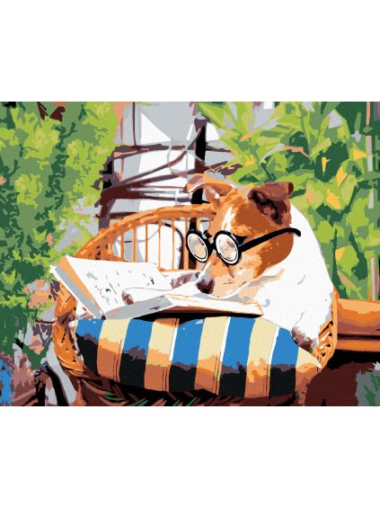 Diamantové maľovanie - PES S KNIHOU (Rámovanie bez rámu a bez vypnutia plátna, Rozmer 40x50 cm)