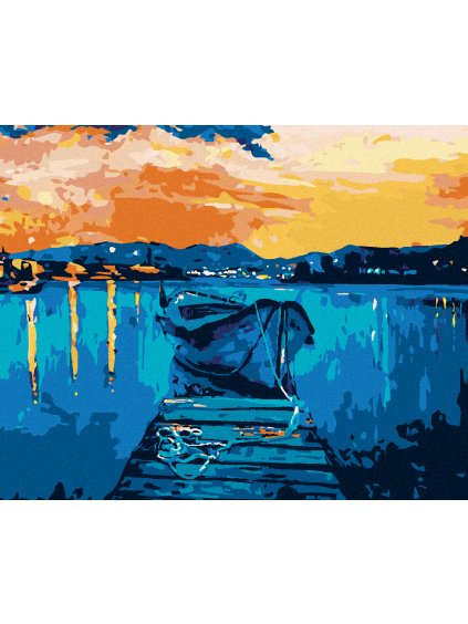 Diamantové maľovanie - MÓLO S LOĎKOU NA MORI (Rámovanie bez rámu a bez vypnutia plátna, Rozmer 40x50 cm)