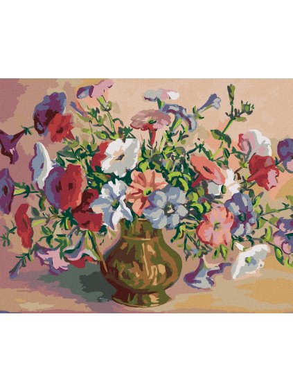 Diamantové maľovanie - BOHATÁ KYTICA V ZLATEJ VÁZE (Rámovanie bez rámu a bez vypnutia plátna, Rozmer 40x50 cm)