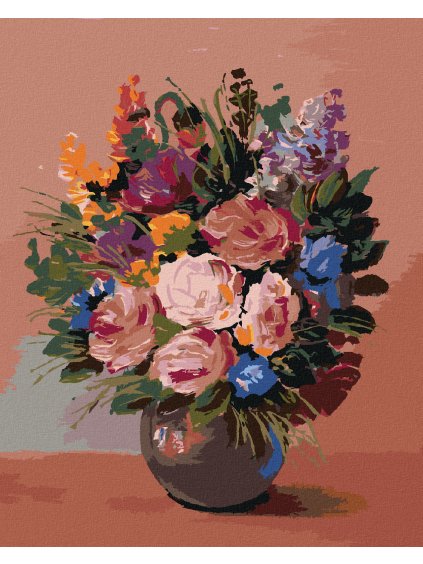 Diamantové maľovanie - KYTICA KVETOV NA ORANŽOVOM POZADÍ (Rámovanie bez rámu a bez vypnutia plátna, Rozmer 40x50 cm)