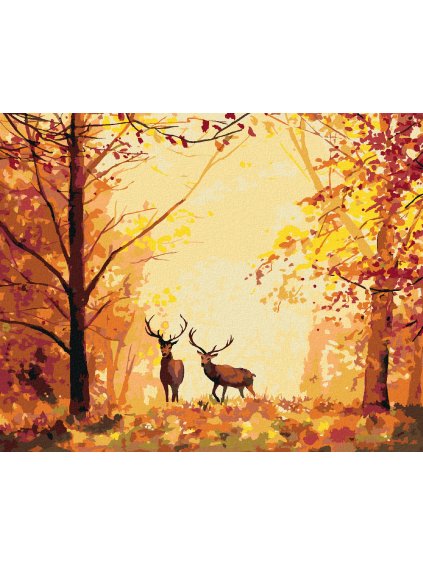 Diamantové maľovanie - JELEŇE V LESE (Rámovanie bez rámu a bez vypnutia plátna, Rozmer 40x50 cm)