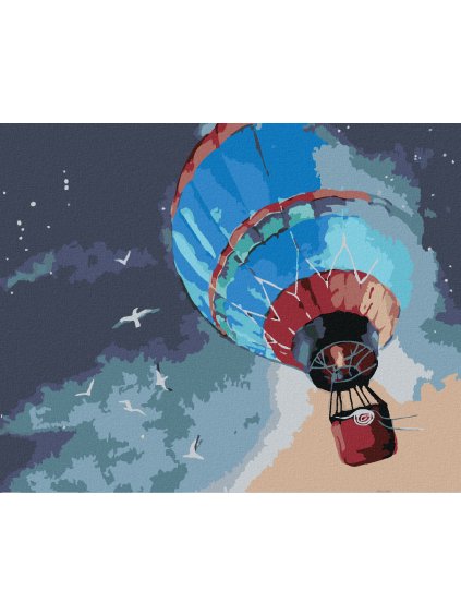 Diamantové maľovanie - TEPLOVZDUŠNÝ BALÓN NA NOČNEJ OBLOHE (Rámovanie bez rámu a bez vypnutia plátna, Rozmer 40x50 cm)